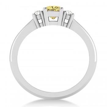 Cushion Yellow & White Diamond Three-Stone Engagement Ring 14k White Gold (0.60ct)