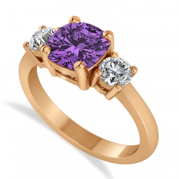 Cushion & Round 3-Stone Amethyst & Diamond Engagement Ring 14k Rose Gold (2.50ct)