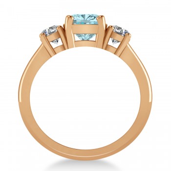CuCushion & Round 3-Stone Aquamarine & Diamond Engagement Ring 14k Rose Gold (2.50ct)