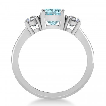 Cushion & Round 3-Stone Aquamarine & Diamond Engagement Ring 14k White Gold (2.50ct)