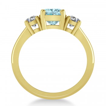 Cushion & Round 3-Stone Aquamarine & Diamond Engagement Ring 14k Yellow Gold (2.50ct)