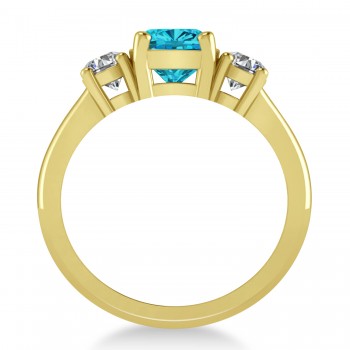 Cushion & Round 3-Stone Blue & White Diamond Engagement Ring 14k Yellow Gold (2.50ct)