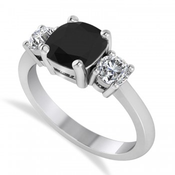 Cushion & Round 3-Stone Black & White Diamond Engagement Ring 14k White Gold (2.50ct)