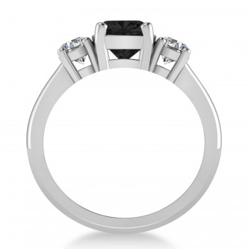 Cushion & Round 3-Stone Black & White Diamond Engagement Ring 14k White Gold (2.50ct)