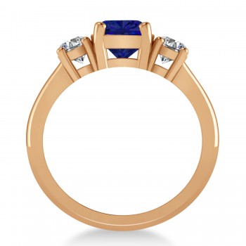 Cushion & Round 3-Stone Blue Sapphire & Diamond Engagement Ring 14k Rose Gold (2.50ct)