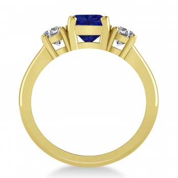 Cushion & Round 3-Stone Blue Sapphire & Diamond Engagement Ring 14k Yellow Gold (2.50ct)