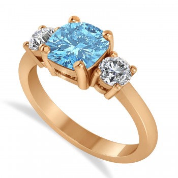 Cushion & Round 3-Stone Blue Topaz & Diamond Engagement Ring 14k Rose Gold (2.50ct)