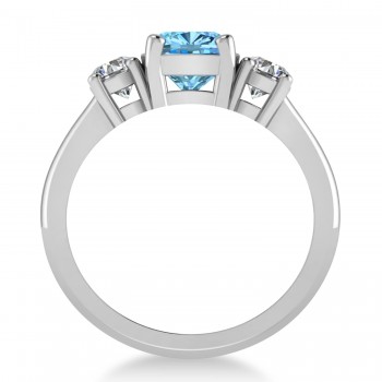 Cushion & Round 3-Stone Blue Topaz & Diamond Engagement Ring 14k White Gold (2.50ct)