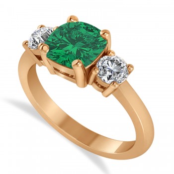 Cushion & Round 3-Stone Emerald & Diamond Engagement Ring 14k Rose Gold (2.50ct)