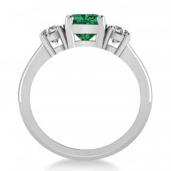 Cushion & Round 3-Stone Emerald & Diamond Engagement Ring 14k White Gold (2.50ct)
