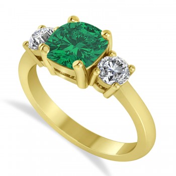 Cushion & Round 3-Stone Emerald & Diamond Engagement Ring 14k Yellow Gold (2.50ct)