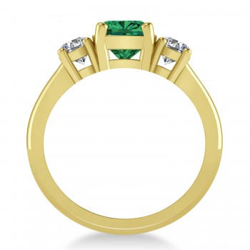 Cushion & Round 3-Stone Emerald & Diamond Engagement Ring 14k Yellow Gold (2.50ct)