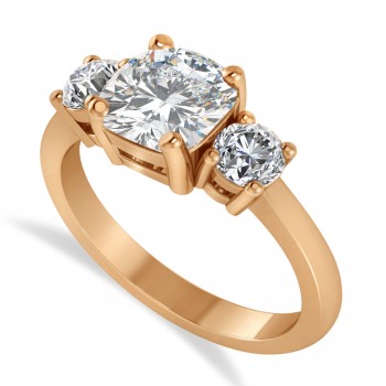 Cushion & Round 3-Stone Moissanite & Diamond Engagement Ring 14k Rose Gold (2.50ct)