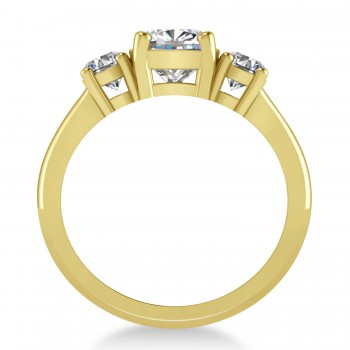 Cushion & Round 3-Stone Moissanite & Diamond Engagement Ring 14k Yellow Gold (2.50ct)