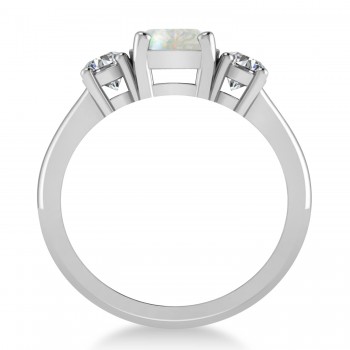 Cushion & Round 3-Stone Opal & Diamond Engagement Ring 14k White Gold (2.50ct)