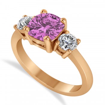 Cushion & Round 3-Stone Pink Sapphire & Diamond Engagement Ring 14k Rose Gold (2.50ct)