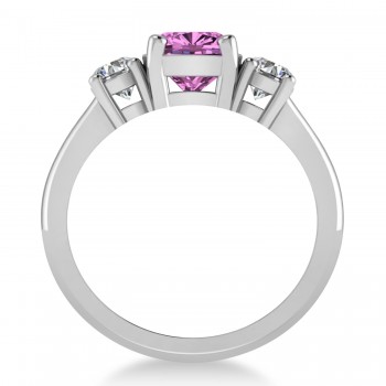 Cushion & Round 3-Stone Pink Sapphire & Diamond Engagement Ring 14k White Gold (2.50ct)