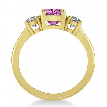Cushion & Round 3-Stone Pink Sapphire & Diamond Engagement Ring 14k Yellow Gold (2.50ct)