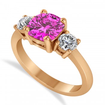 Cushion & Round 3-Stone Pink Topaz & Diamond Engagement Ring 14k Rose Gold (2.50ct)