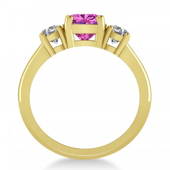 Cushion & Round 3-Stone Pink Topaz & Diamond Engagement Ring 14k Yellow Gold (2.50ct)