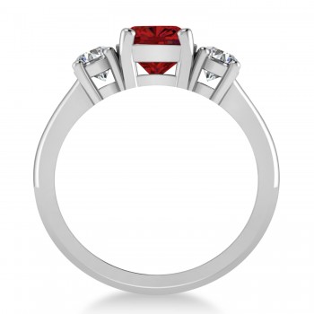 Cushion & Round 3-Stone Ruby & Diamond Engagement Ring 14k White Gold (2.50ct)