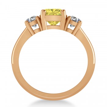 Cushion & Round 3-Stone Yellow & White Diamond Engagement Ring 14k Rose Gold (2.50ct)