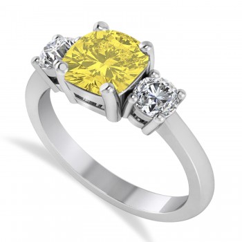 Cushion & Round 3-Stone Yellow & White Diamond Engagement Ring 14k White Gold (2.50ct)