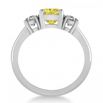 Cushion & Round 3-Stone Yellow & White Diamond Engagement Ring 14k White Gold (2.50ct)