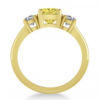 Cushion & Round 3-Stone Yellow & White Diamond Engagement Ring 14k Yellow Gold (2.50ct)