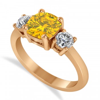 Cushion & Round 3-Stone Yellow Sapphire & Diamond Engagement Ring 14k Rose Gold (2.50ct)