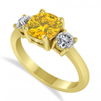 Cushion & Round 3-Stone Yellow Sapphire & Diamond Engagement Ring 14k Yellow Gold (2.50ct)