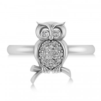 Diamond Owl Ring 14k White Gold (0.18ct)