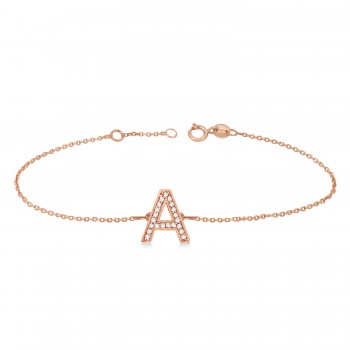 Custom Tilted Diamond Block Letter Initial Bracelet in 14k Rose Gold