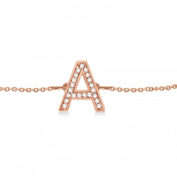 Custom Tilted Diamond Block Letter Initial Bracelet in 14k Rose Gold