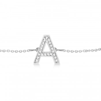 Custom Tilted Diamond Block Letter Initial Bracelet in 14k White Gold