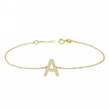 Custom Tilted Diamond Block Letter Initial Bracelet in 14k Yellow Gold