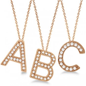 Custom Tilted Diamond Block Letter Initial Necklace in 14k Rose Gold