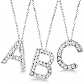 Custom Tilted Diamond Block Letter Initial Necklace in 14k White Gold