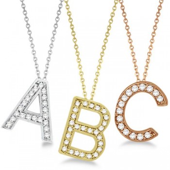 Custom Tilted Diamond Block Letter Initial Necklace in 14k Yellow Gold
