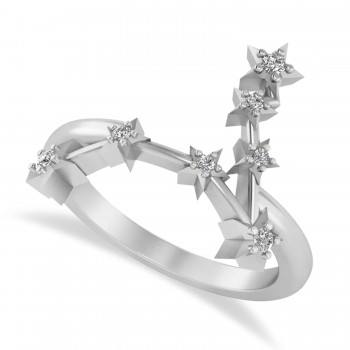 Diamond Pisces Zodiac Constellation Star Ring 14k White Gold (0.10 ct)