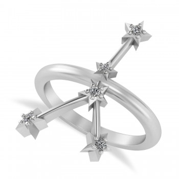 Diamond Cancer Zodiac Constellation Star Ring 14k White Gold (0.09ct)