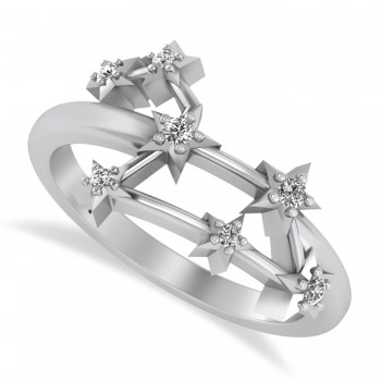 Diamond Leo Zodiac Constellation Star Ring 14k White Gold (0.10ct)