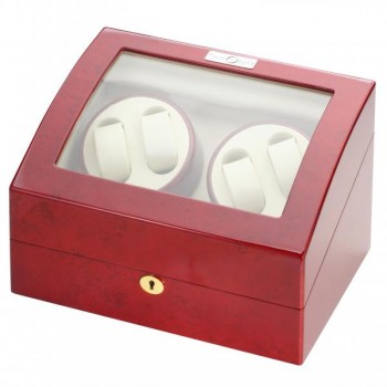 Quad Watch Winder & Watch Box in Cherry Wood w/ Display Window