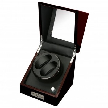 Ebony Wood Finish & Black Leather Double Watch Winder w/ Glass Top