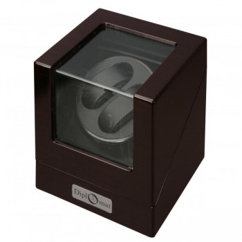 Ebony Wood Finish & Black Leather Double Watch Winder w/ Glass Top