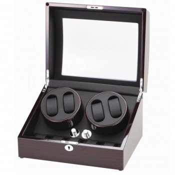 Ebony Finish Wood Quad Watch Winder & Watch Storage Box