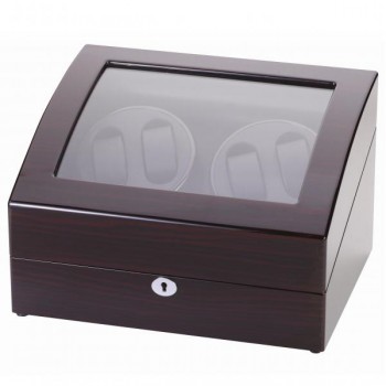 Ebony Finish Wood Quad Watch Winder & Watch Storage Box