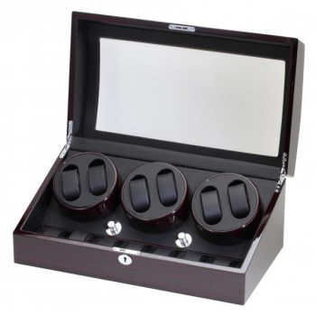 Ebony Finish Wood Six Watch Winder & Watch Storage Case