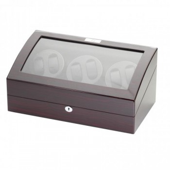 Ebony Finish Wood Six Watch Winder & Watch Storage Case