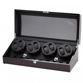 Ebony Finish Wood Eight Watch Winder & Watch Storage Case